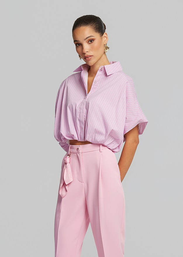 Striped crop balloon shirt