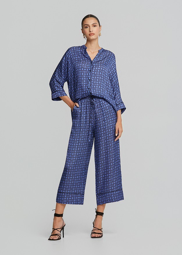 Satin look shirt with all-over logo print
