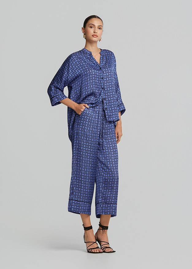 Satin look shirt with all-over logo print