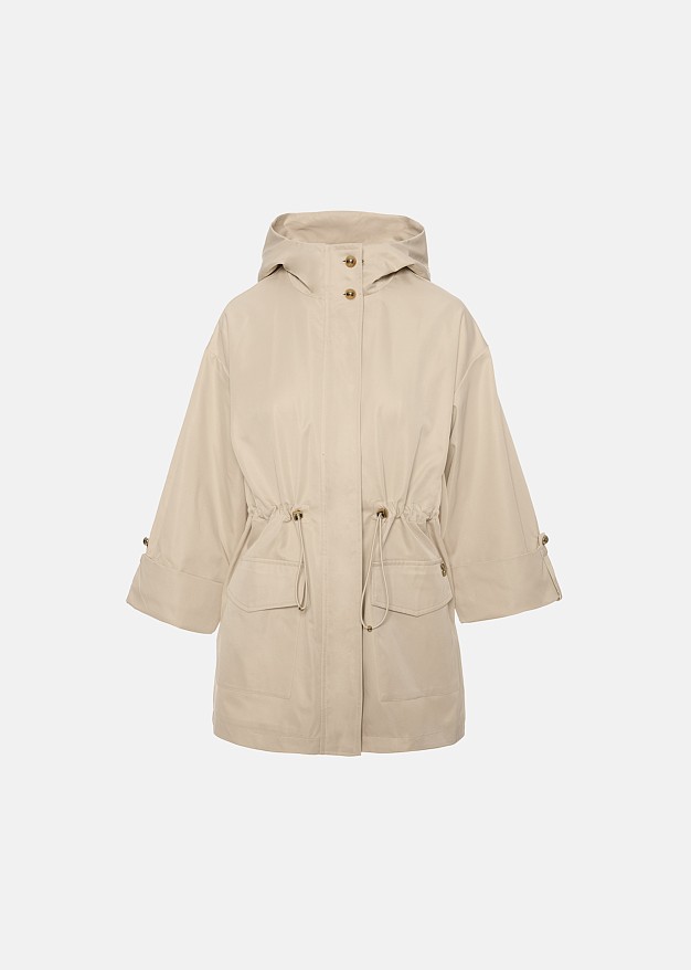 Parka with drawstring waist