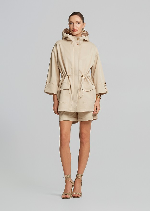 Parka with drawstring waist