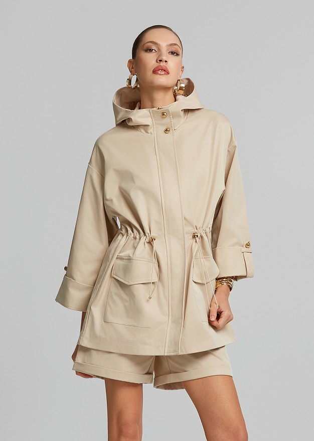 Parka with drawstring waist