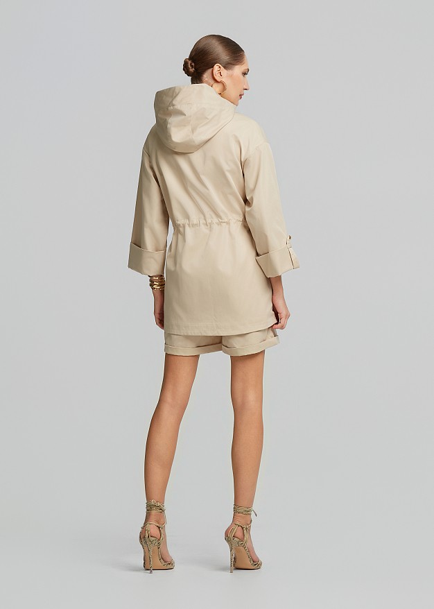 Parka with drawstring waist
