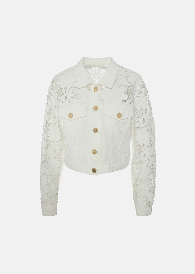 Denim jacket in embossed lace