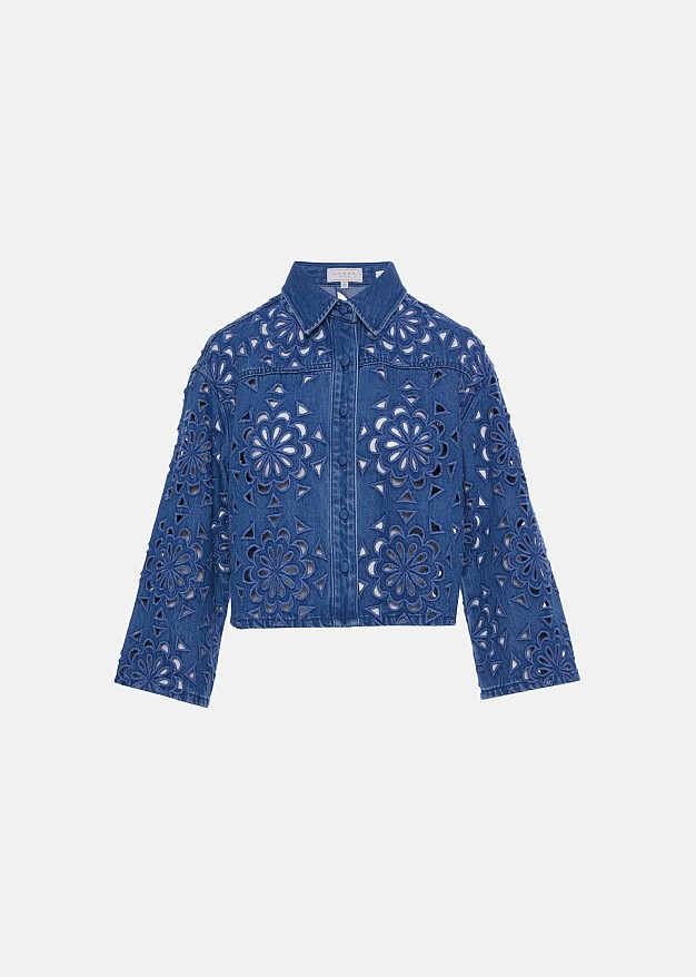 Denim jacket in all over broderie lace