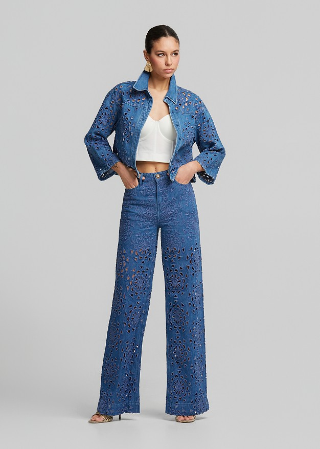 Denim jacket in all over broderie lace