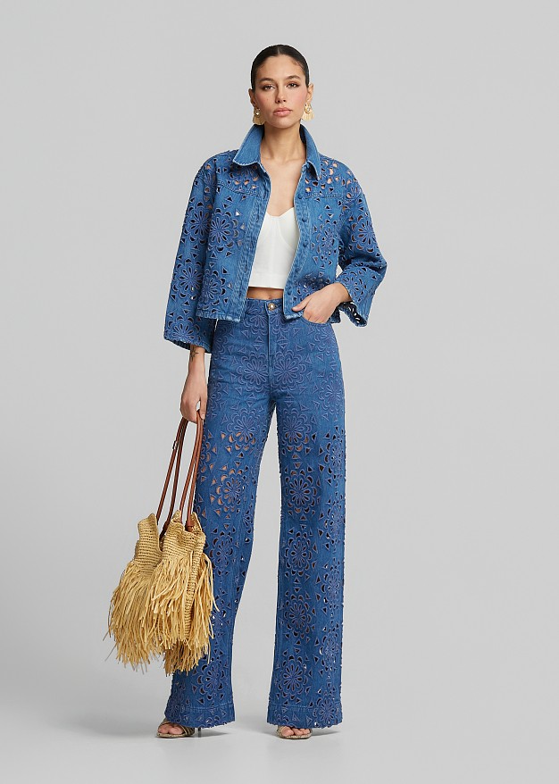 Denim jacket in all over broderie lace