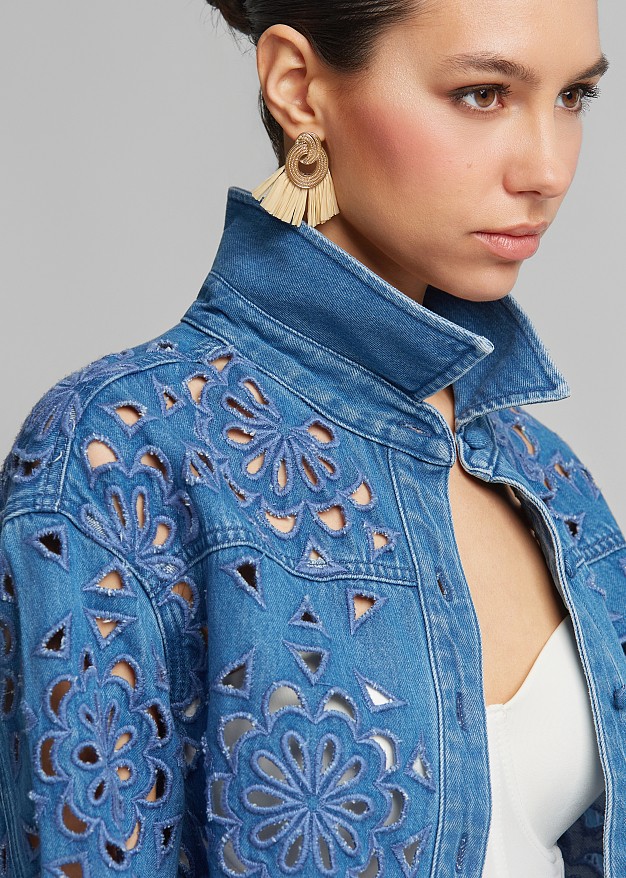 Denim jacket in all over broderie lace