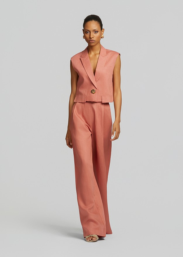 Cropped linen vest-blazer