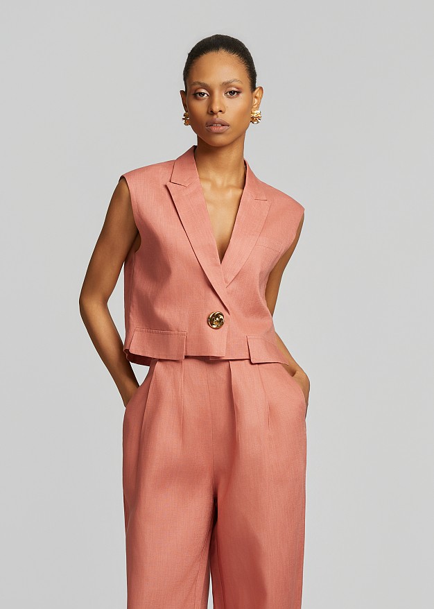 Cropped linen vest-blazer