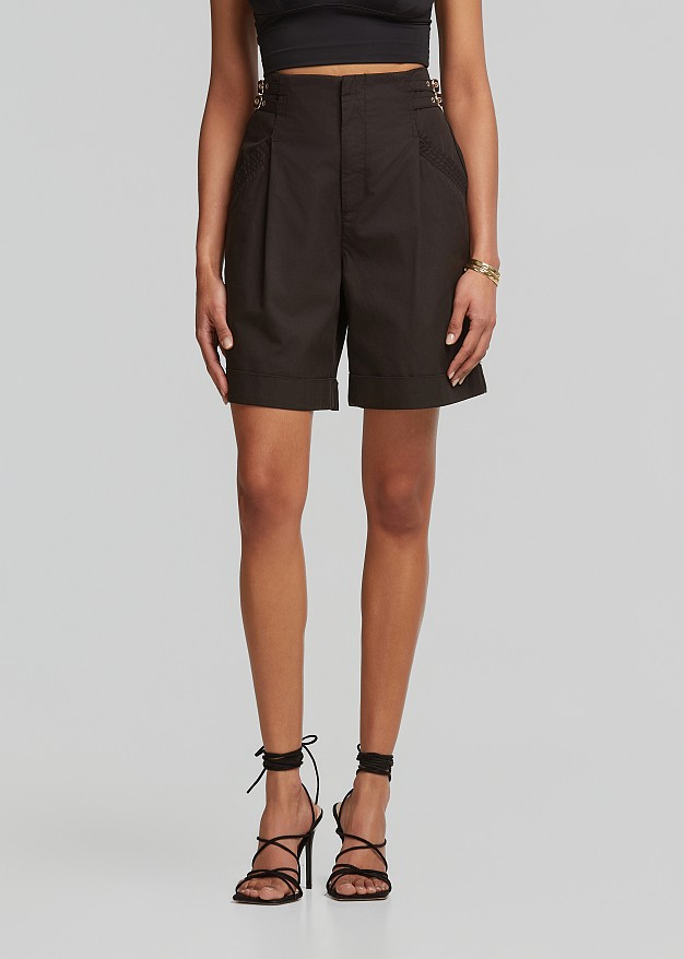 High-waisted gabardine bermuda shorts