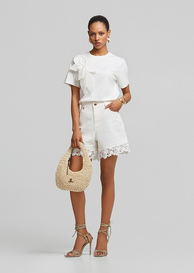White denim shorts in lace