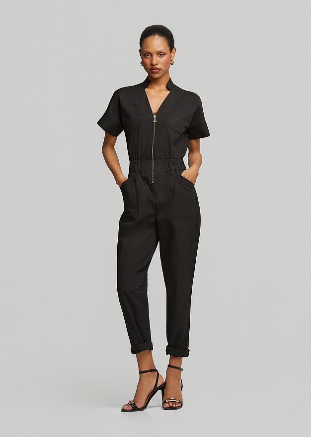 Gabardine jumpsuit with zip closure