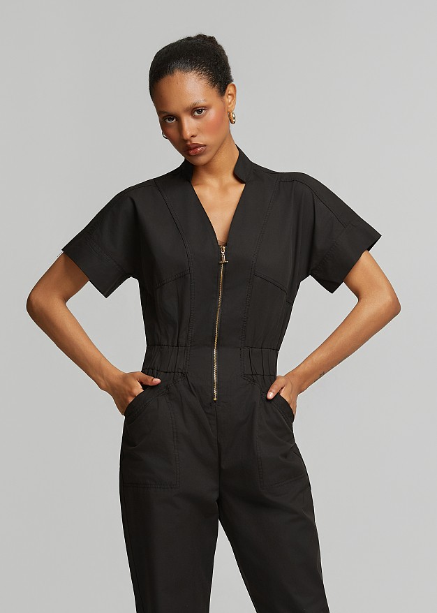Gabardine jumpsuit with zip closure