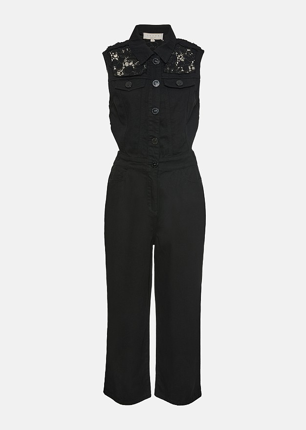 Salopetă din denim cu dantelă brodată