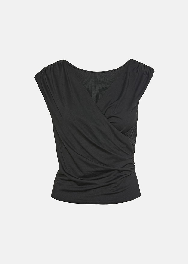 Sleeveless cowl neck top with ruching