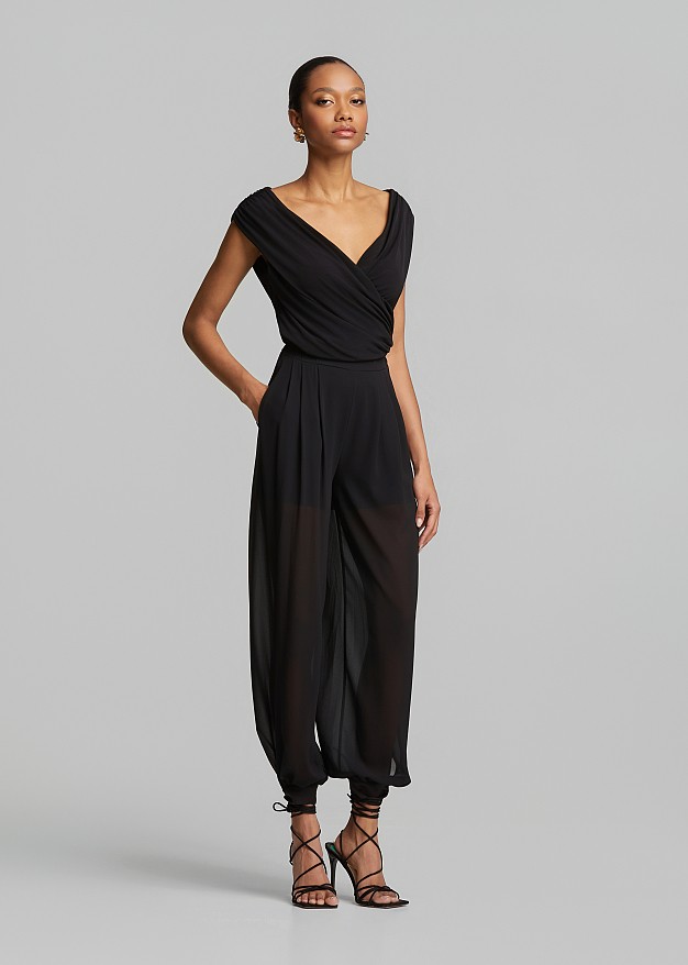 Sleeveless cowl neck top with ruching