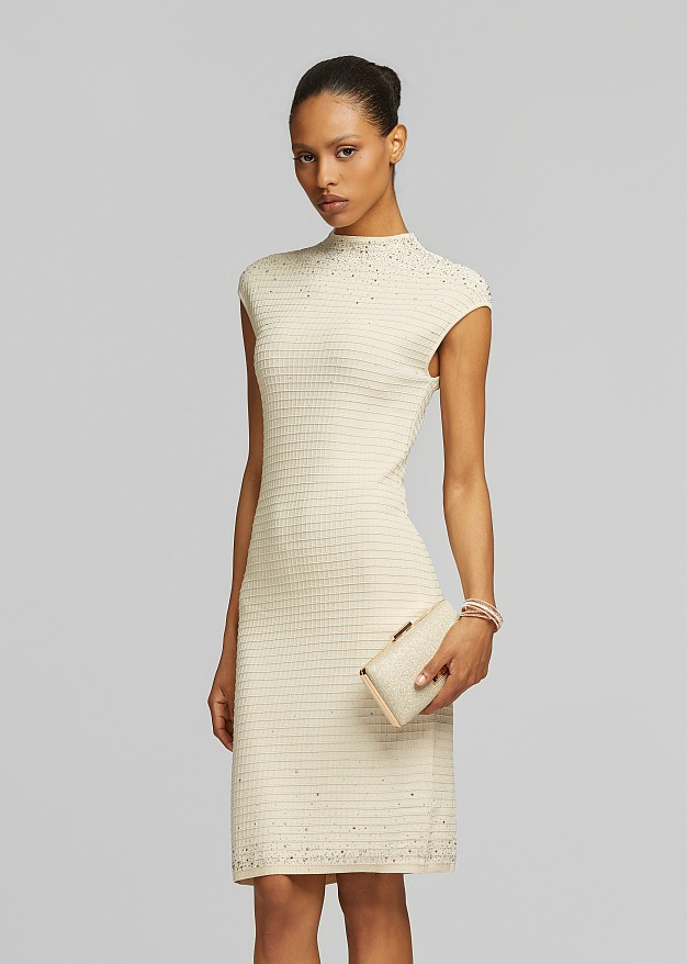 Midi knitted dress with a seamless rhinestone embellishment