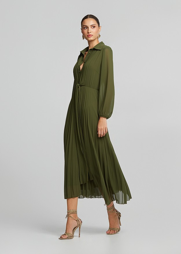 Midi pleated dress with buttons