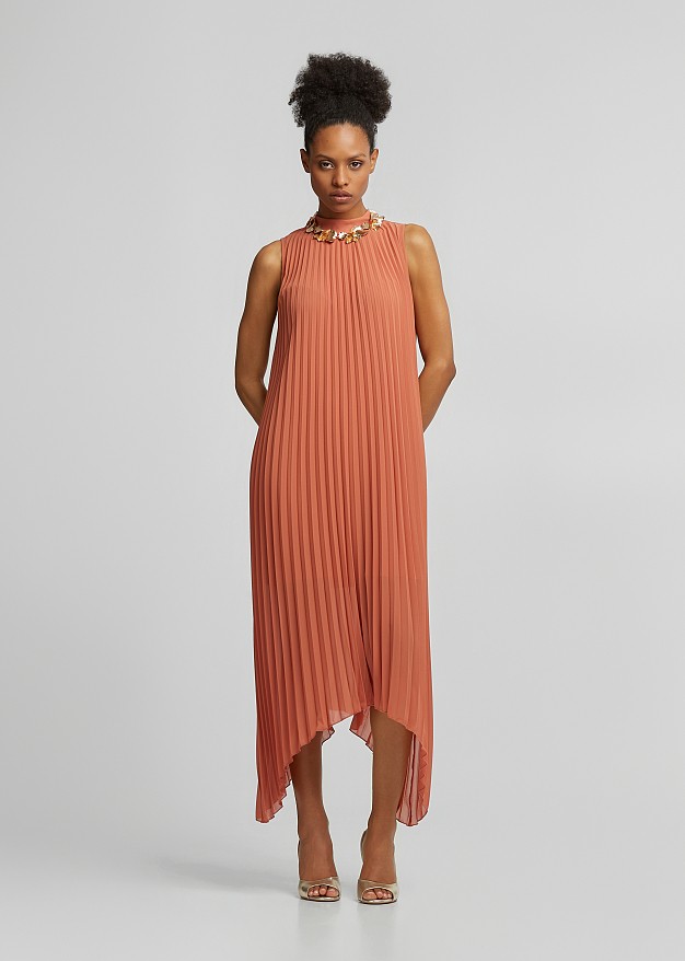 Pleated asymmetric dress
