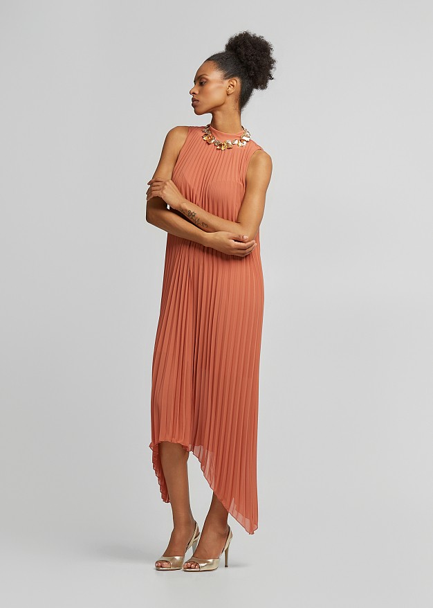Pleated asymmetric dress