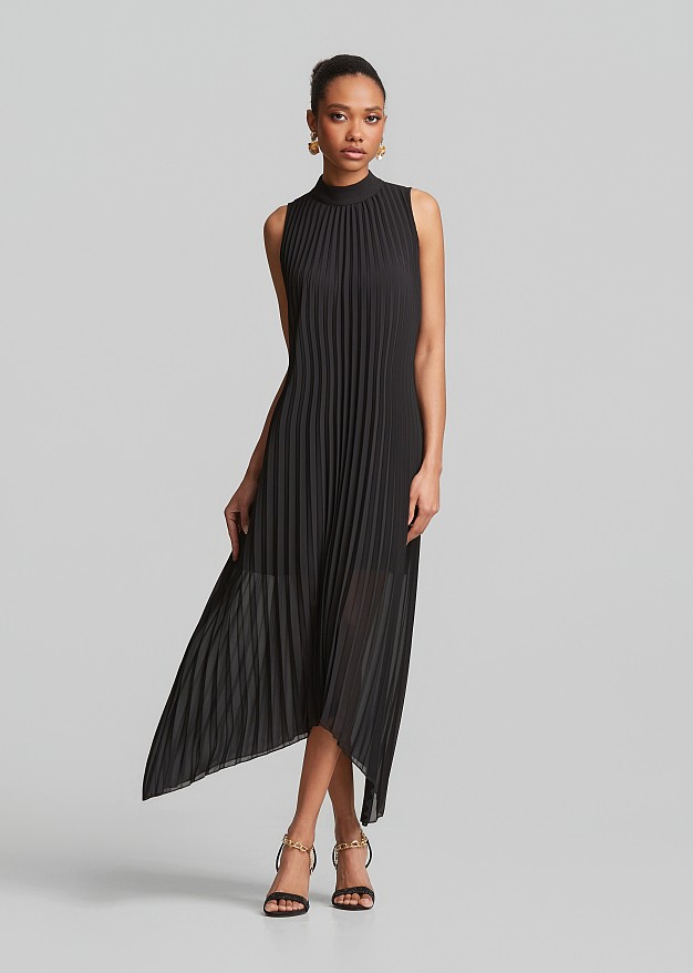 Pleated asymmetric dress
