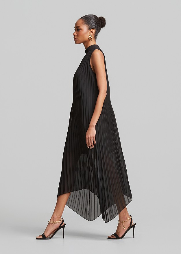 Pleated asymmetric dress