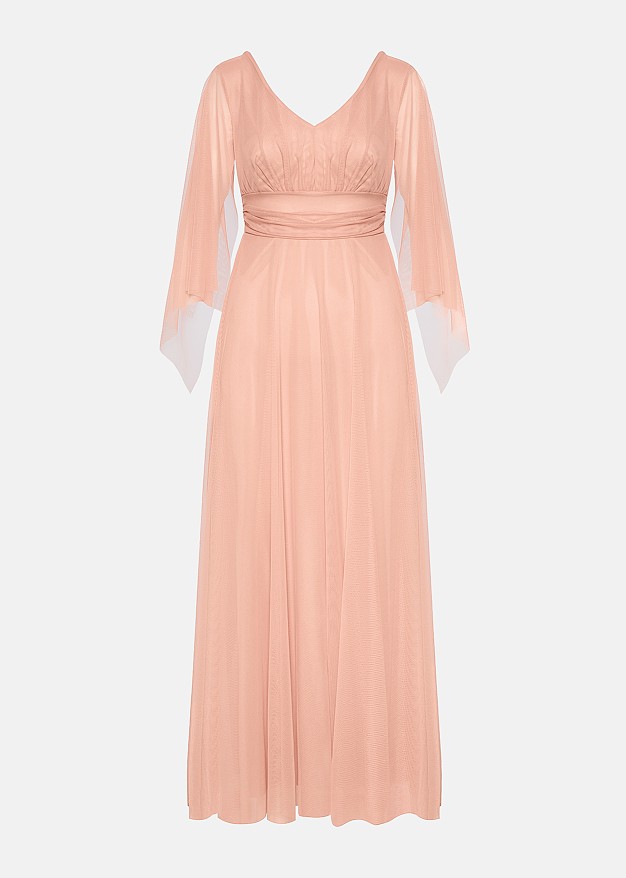 Maxi tulle dress with cape sleeves