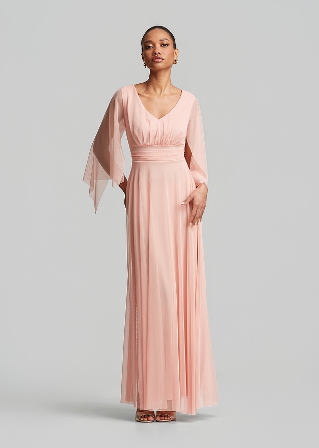 Maxi tulle dress with cape sleeves