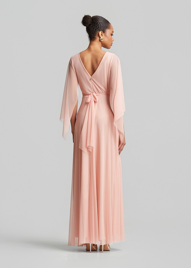 Maxi tulle dress with cape sleeves