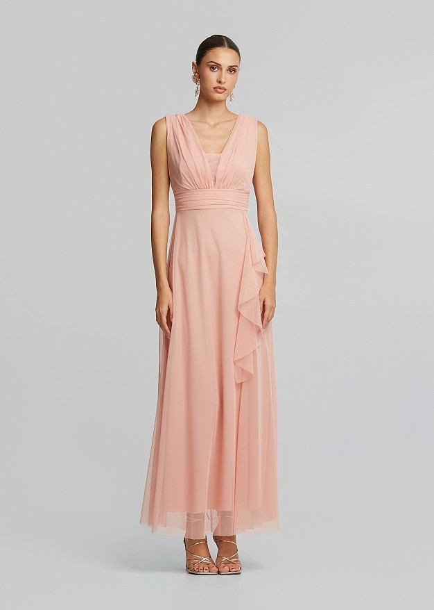 Maxi tulle dress with V-neckline