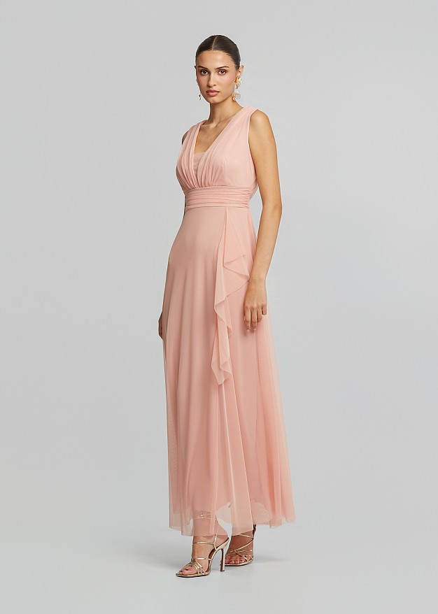 Maxi tulle dress with V-neckline