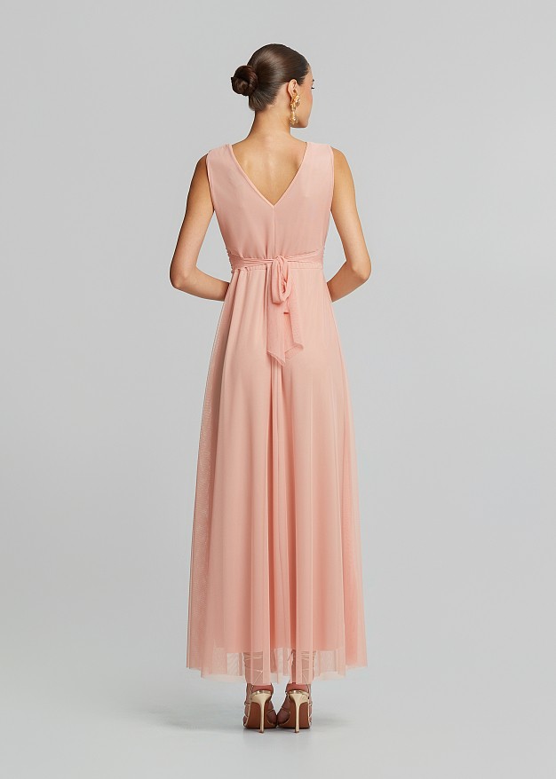 Maxi tulle dress with V-neckline