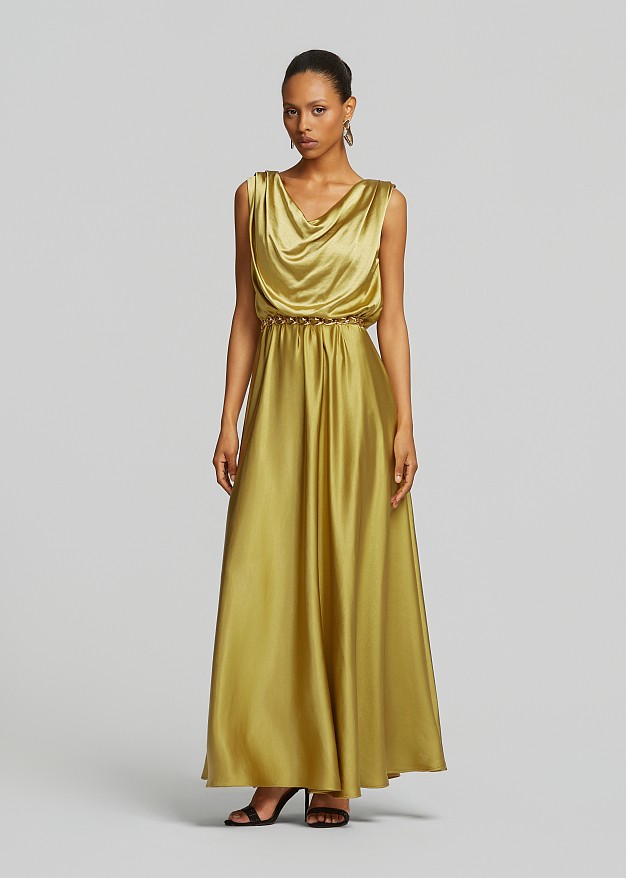 Maxi draped dress in satin look