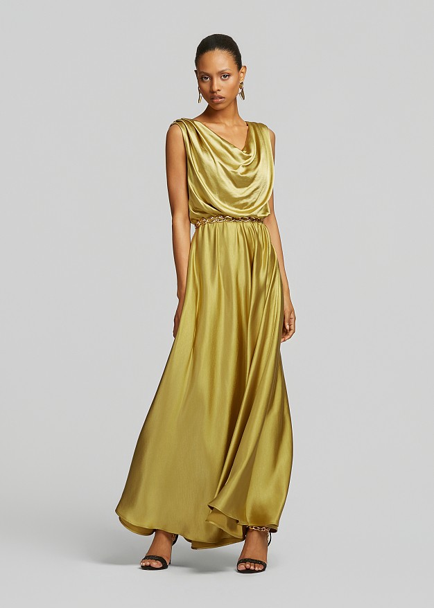 Maxi draped dress in satin look