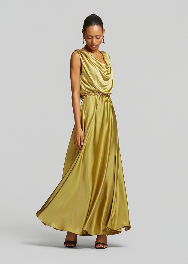 Maxi draped dress in satin look