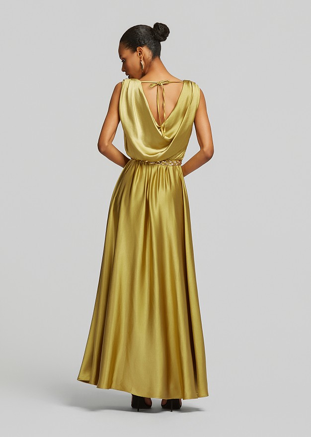 Maxi draped dress in satin look
