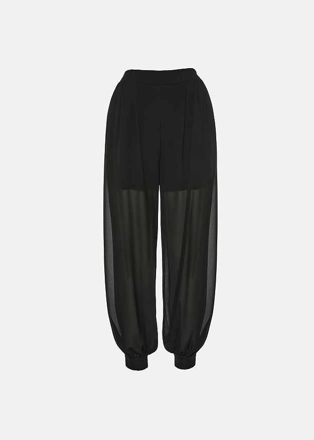 Sheer harem pants in black
