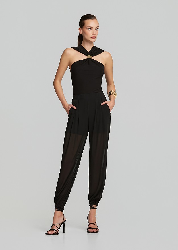Sheer harem pants in black
