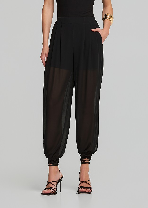 Sheer harem pants in black