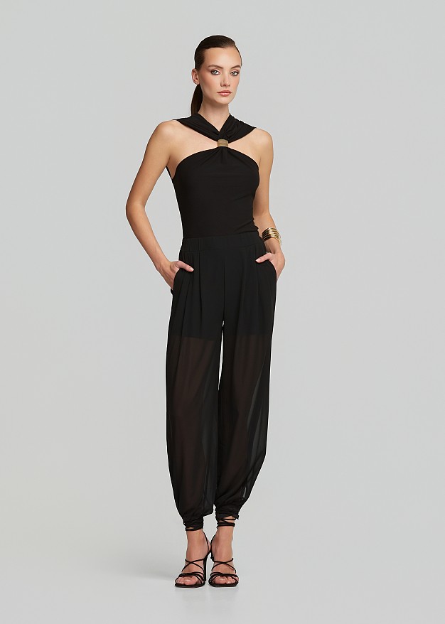 Sheer harem pants in black