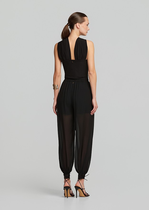 Sheer harem pants in black