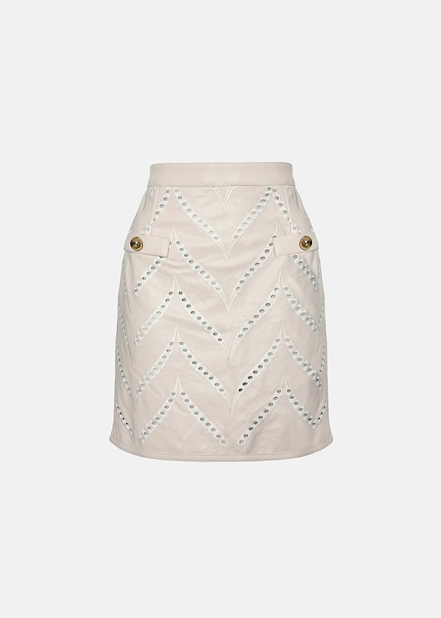 Mini skirt in laser cut design and leather look