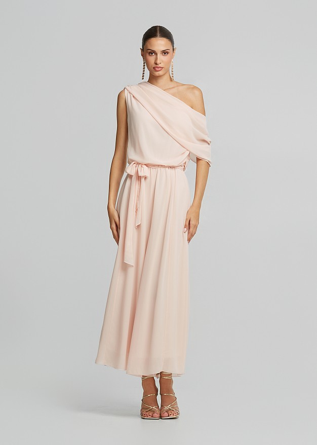 Tulle jumpsuit with one shoulder