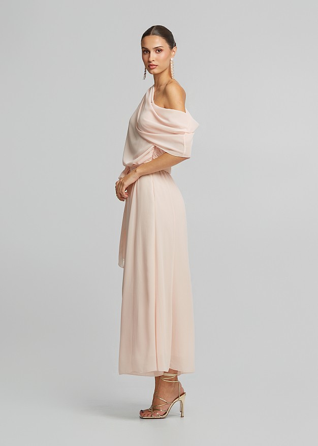 Tulle jumpsuit with one shoulder