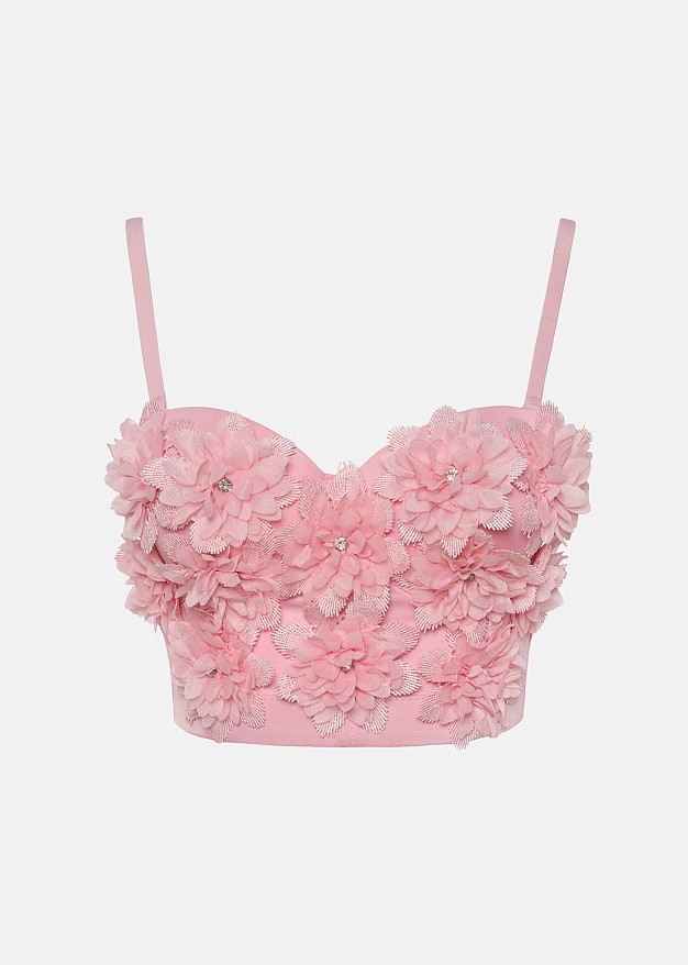 Bralette in appliqué flowers with rhinestones