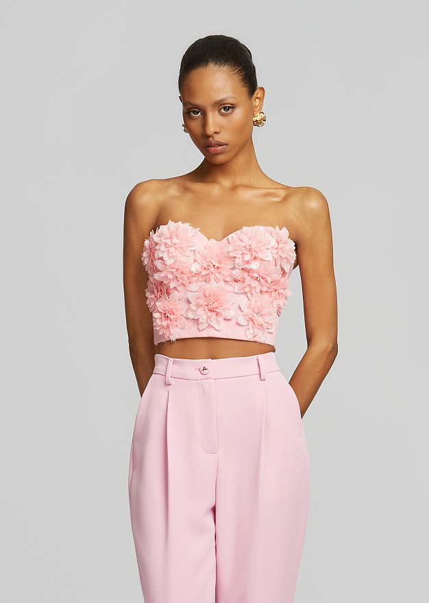 Bralette in appliqué flowers with rhinestones