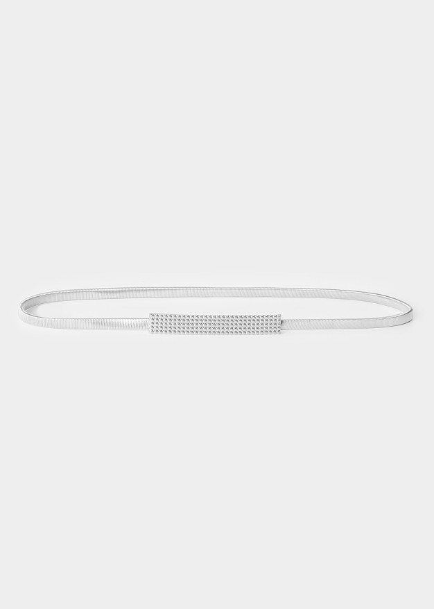 Metal elastic belt with embossed buckle