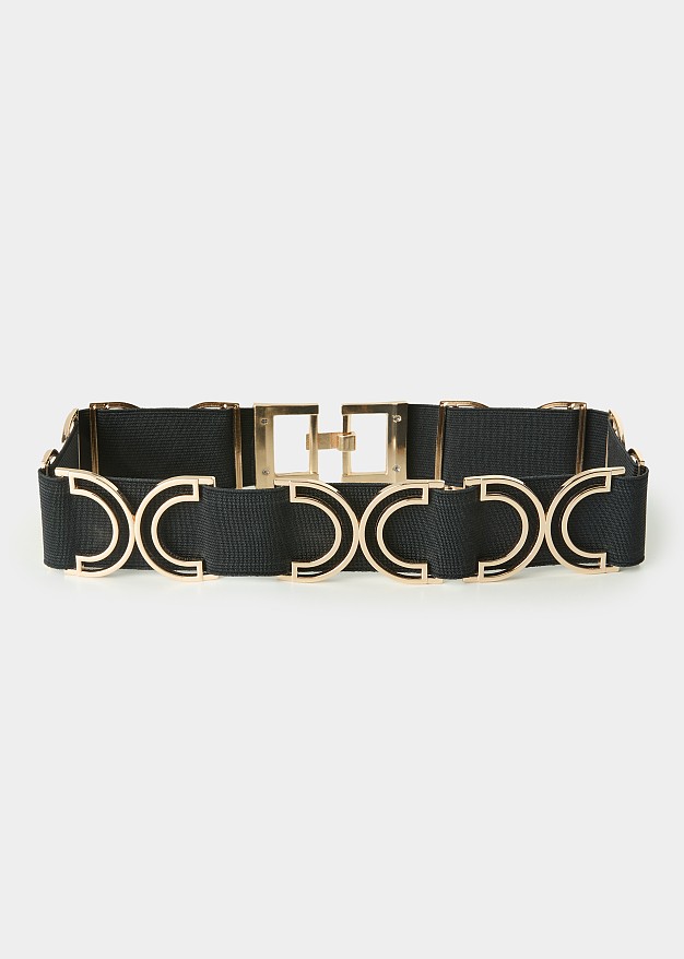 Wide belt with gold-tone elements