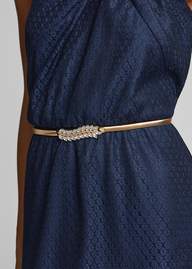 Slim elastic belt in crystals